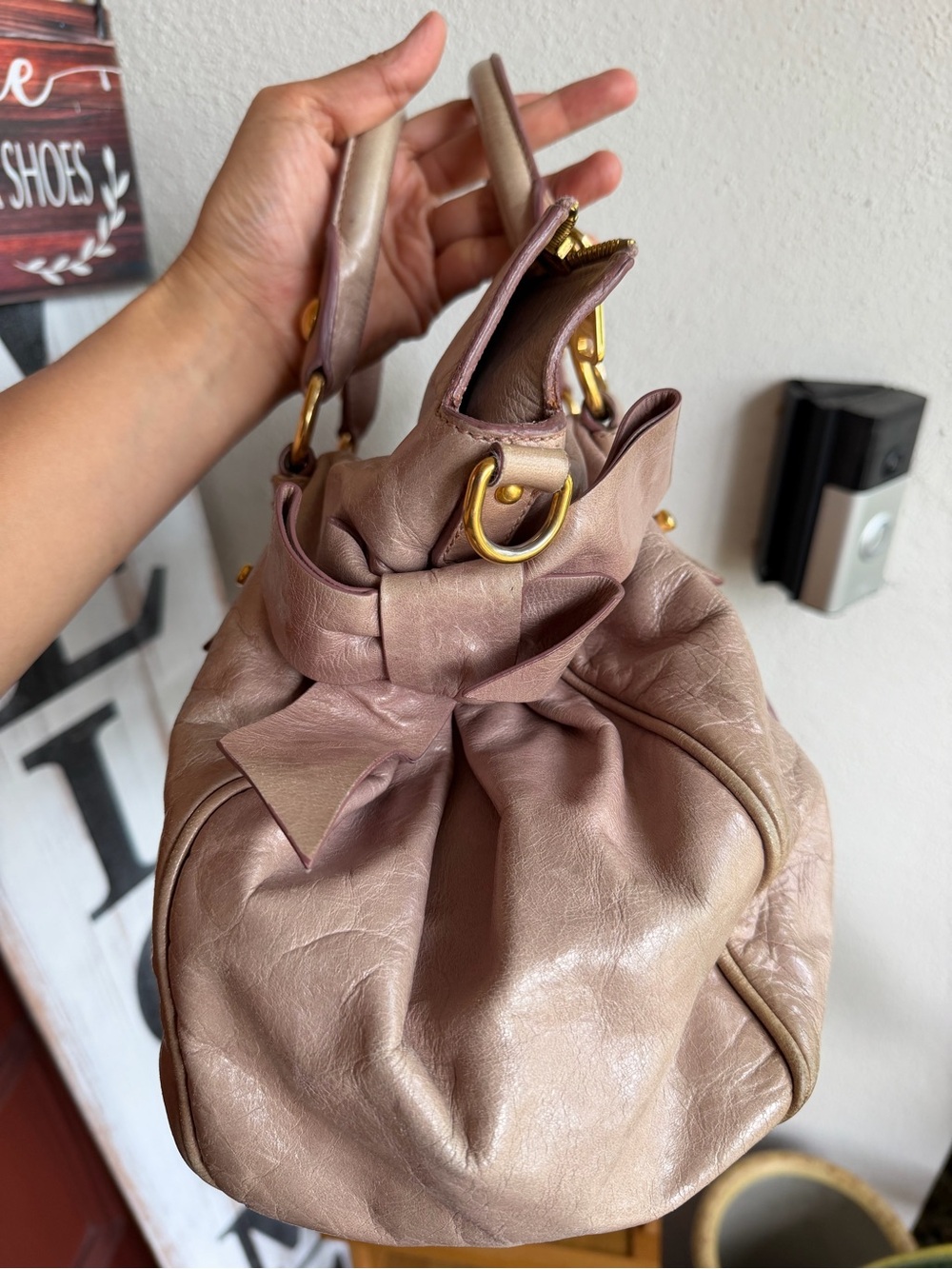 Miu Miu Blush Pink/Beige Leather Satchel with Gold Hardware - Picture 8 of 15